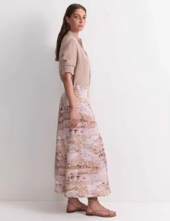 Pure Linen Printed Maxi A-Line Skirt