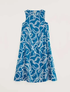 Pure Linen Printed Midi Skater Dress