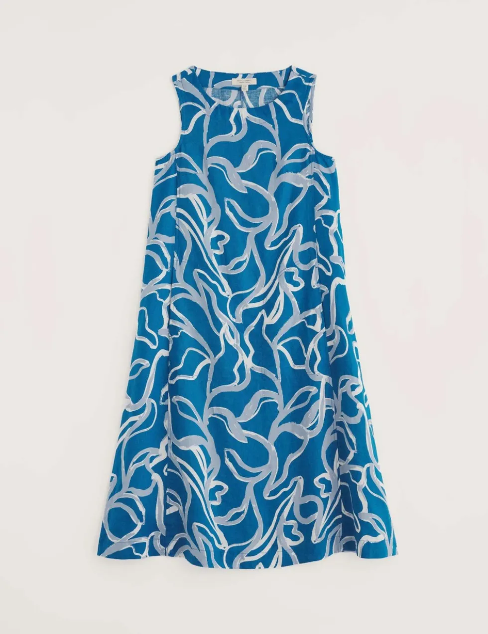 Pure Linen Printed Midi Skater Dress