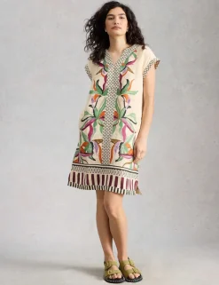 Pure Linen Printed Mini Shift Dress