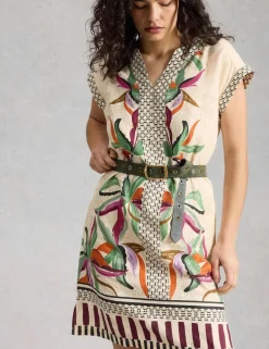 Pure Linen Printed Mini Shift Dress