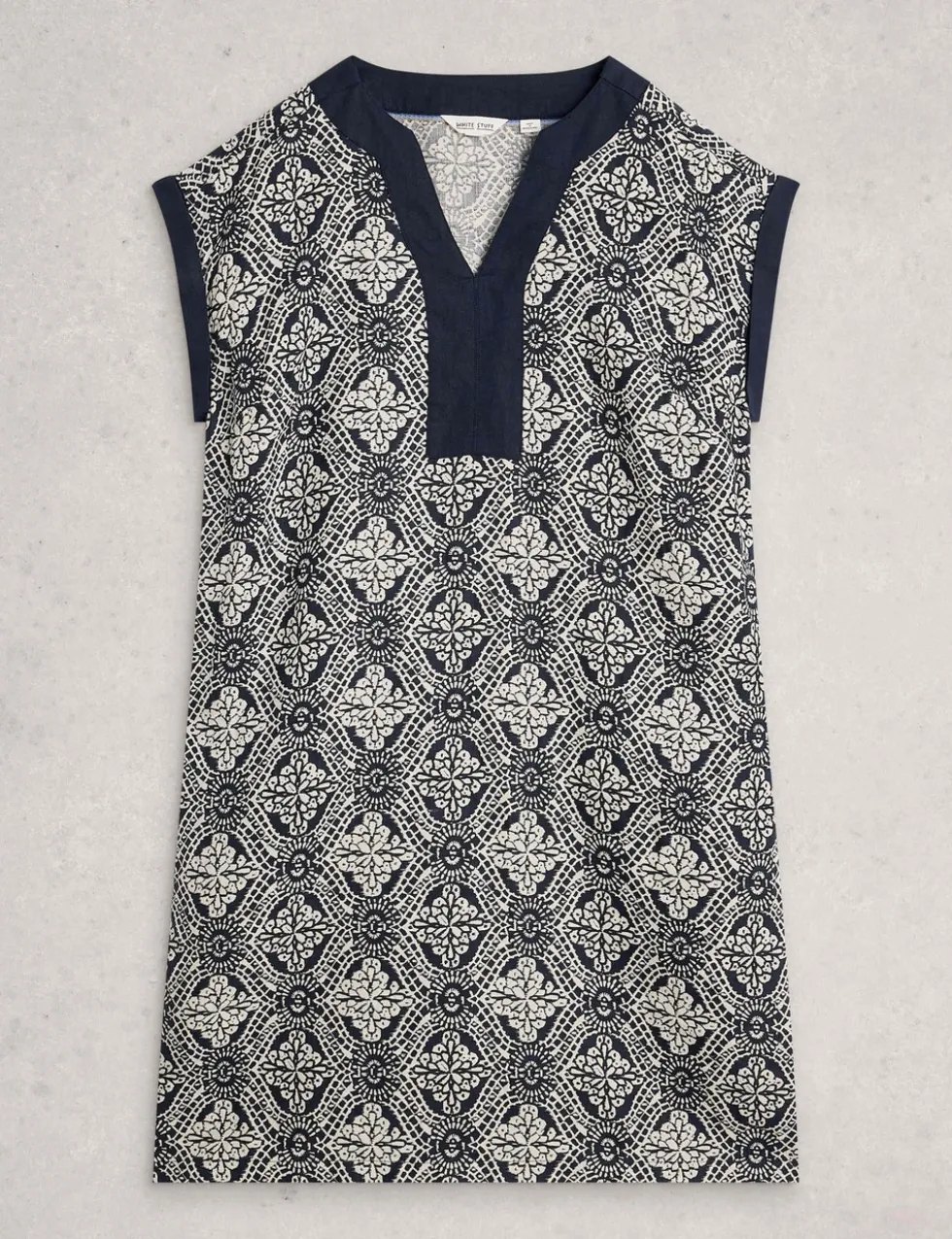 Pure Linen Printed Mini Shift Dress
