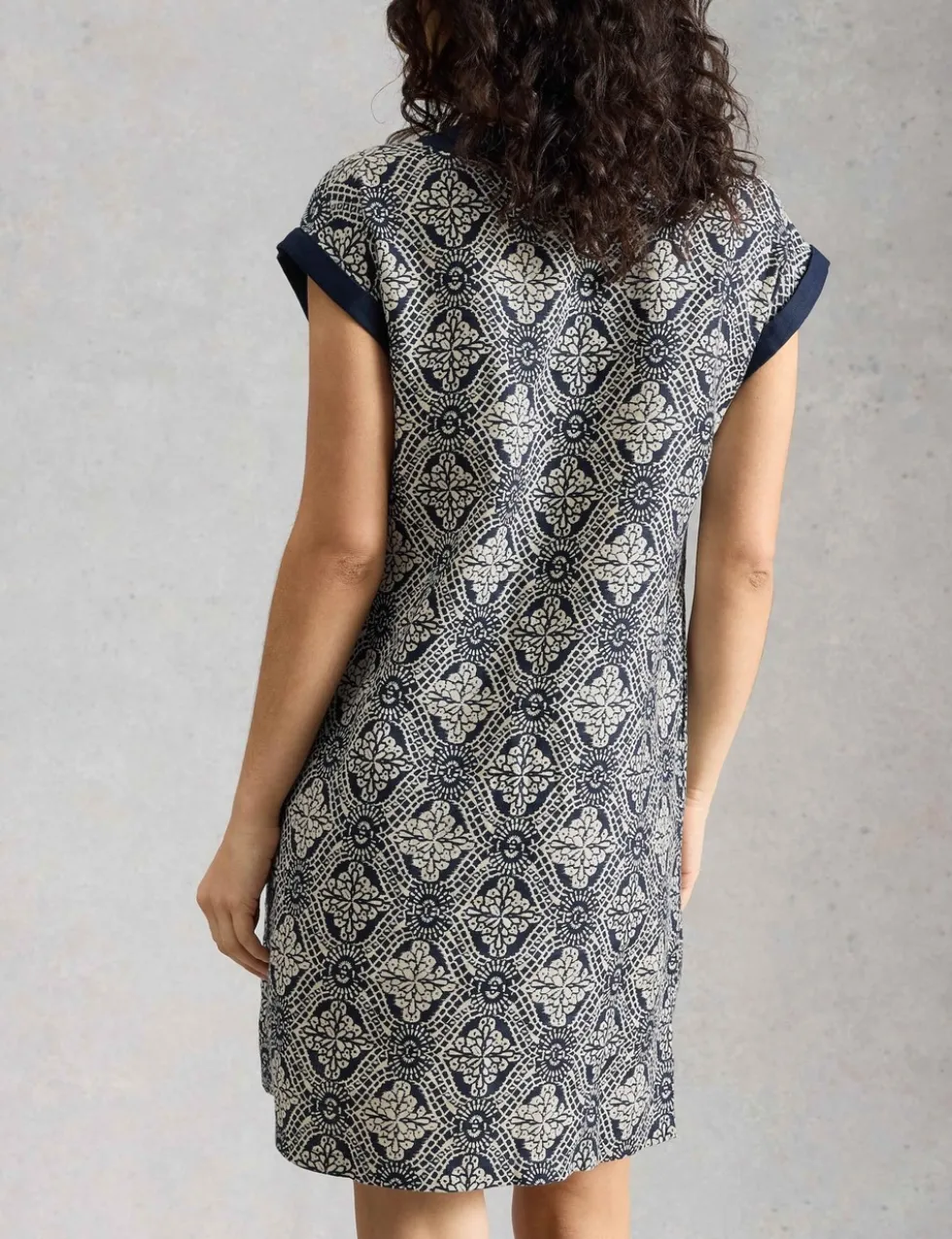 Pure Linen Printed Mini Shift Dress