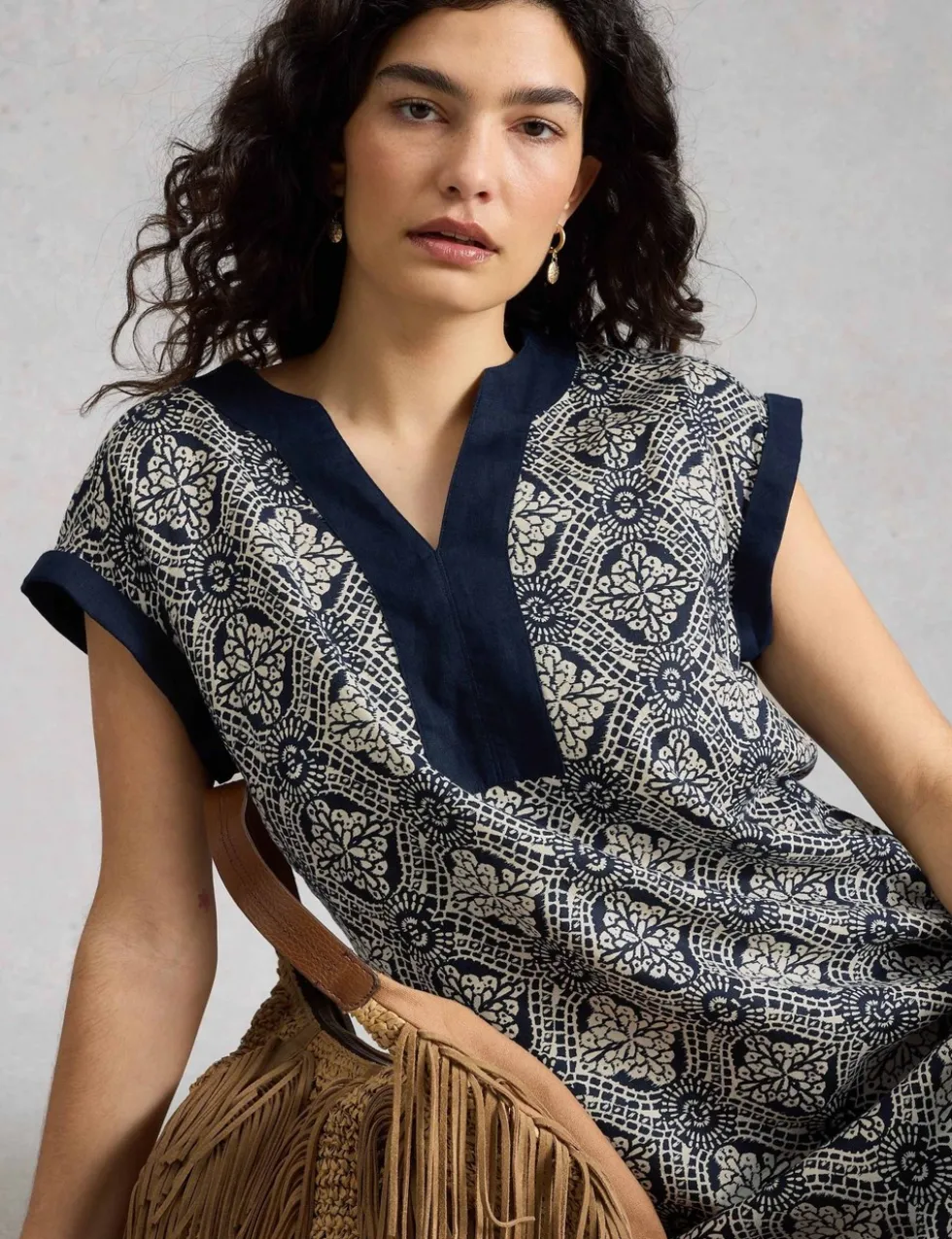 Pure Linen Printed Mini Shift Dress