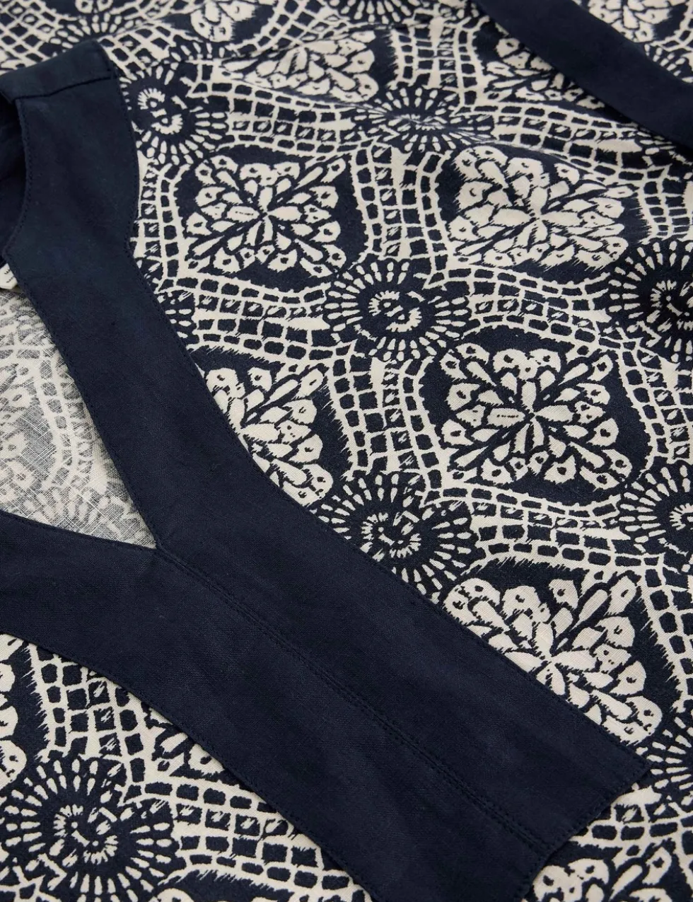 Pure Linen Printed Mini Shift Dress