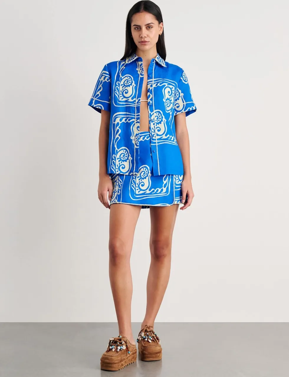 Pure Linen Printed Mini Wrap Skirt