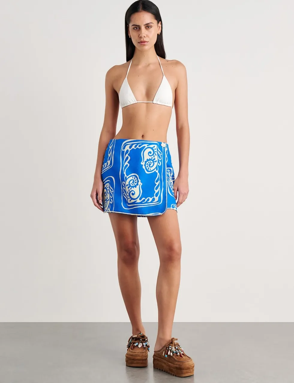 Pure Linen Printed Mini Wrap Skirt