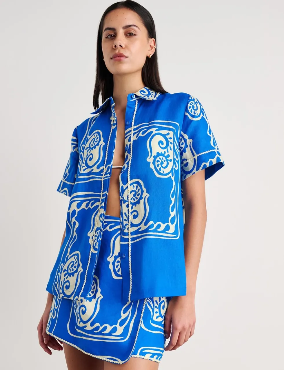Pure Linen Printed Mini Wrap Skirt