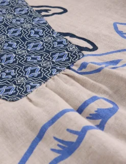 Pure Linen Printed Notch Neck Shift Dress