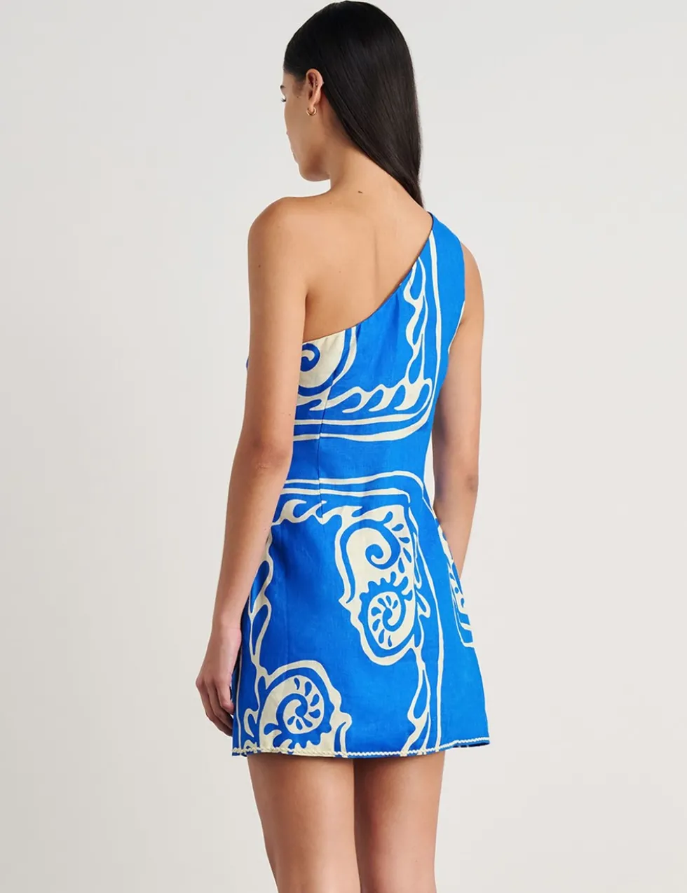 Pure Linen Printed One Shoulder Mini Dress