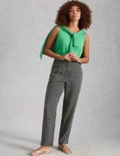 Pure Linen Printed Tapered Trousers