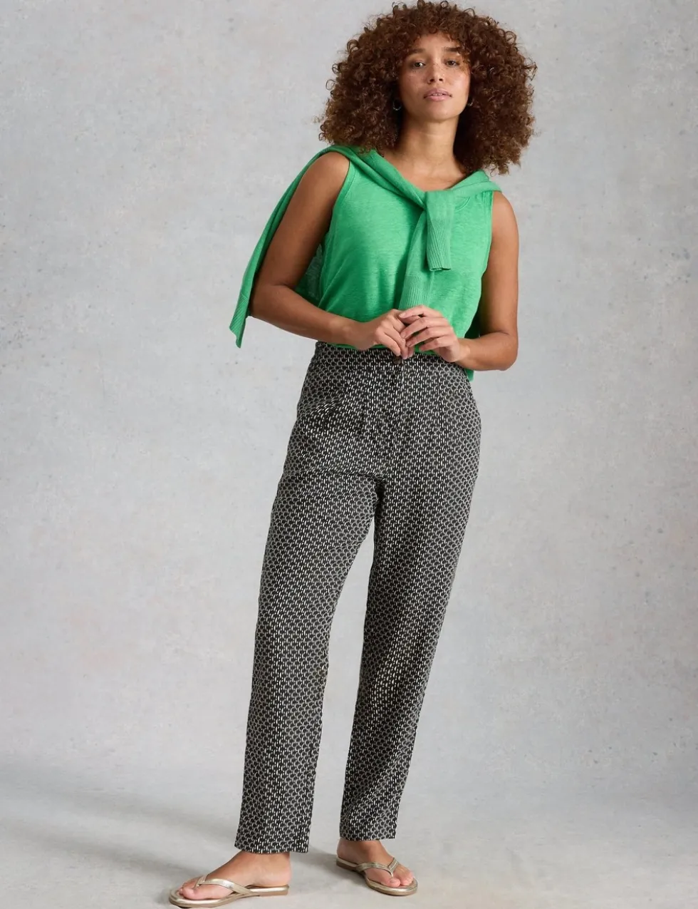 Pure Linen Printed Tapered Trousers