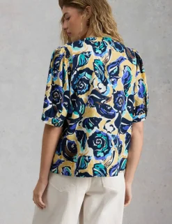 Pure Linen Printed V-Neck Top