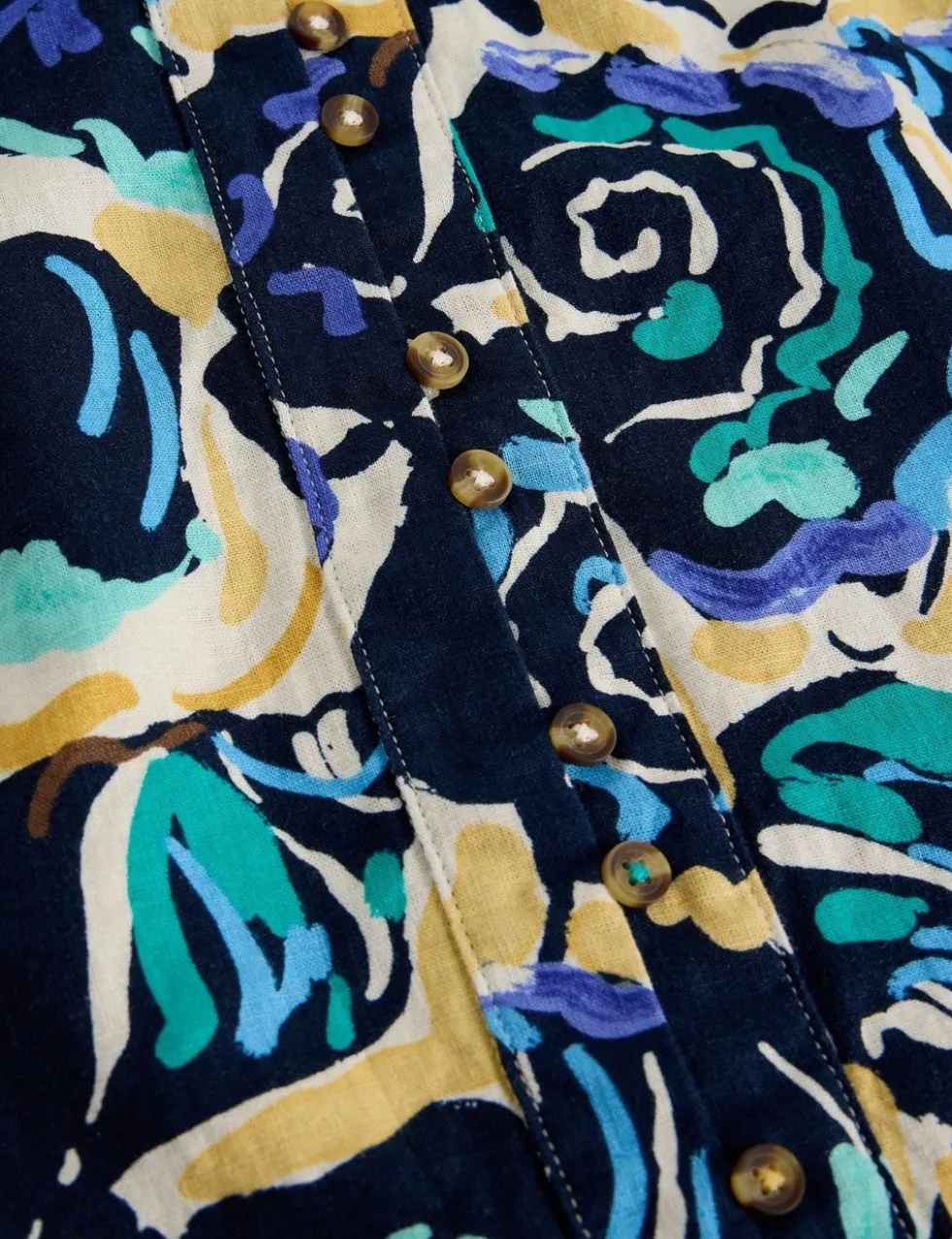 Pure Linen Printed V-Neck Top