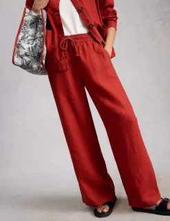 Pure Linen Printed Wide Leg Trousers
