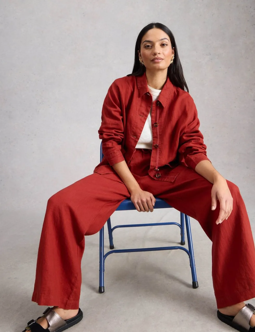 Pure Linen Printed Wide Leg Trousers