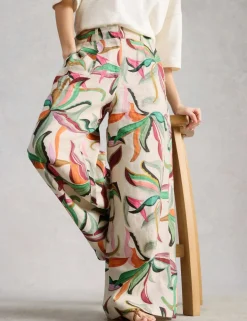 Pure Linen Printed Wide Leg Trousers