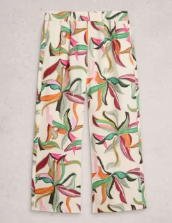 Pure Linen Printed Wide Leg Trousers