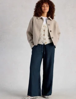 Pure Linen Printed Wide Leg Trousers