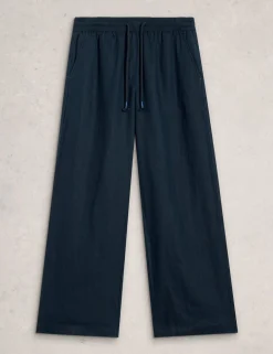Pure Linen Printed Wide Leg Trousers