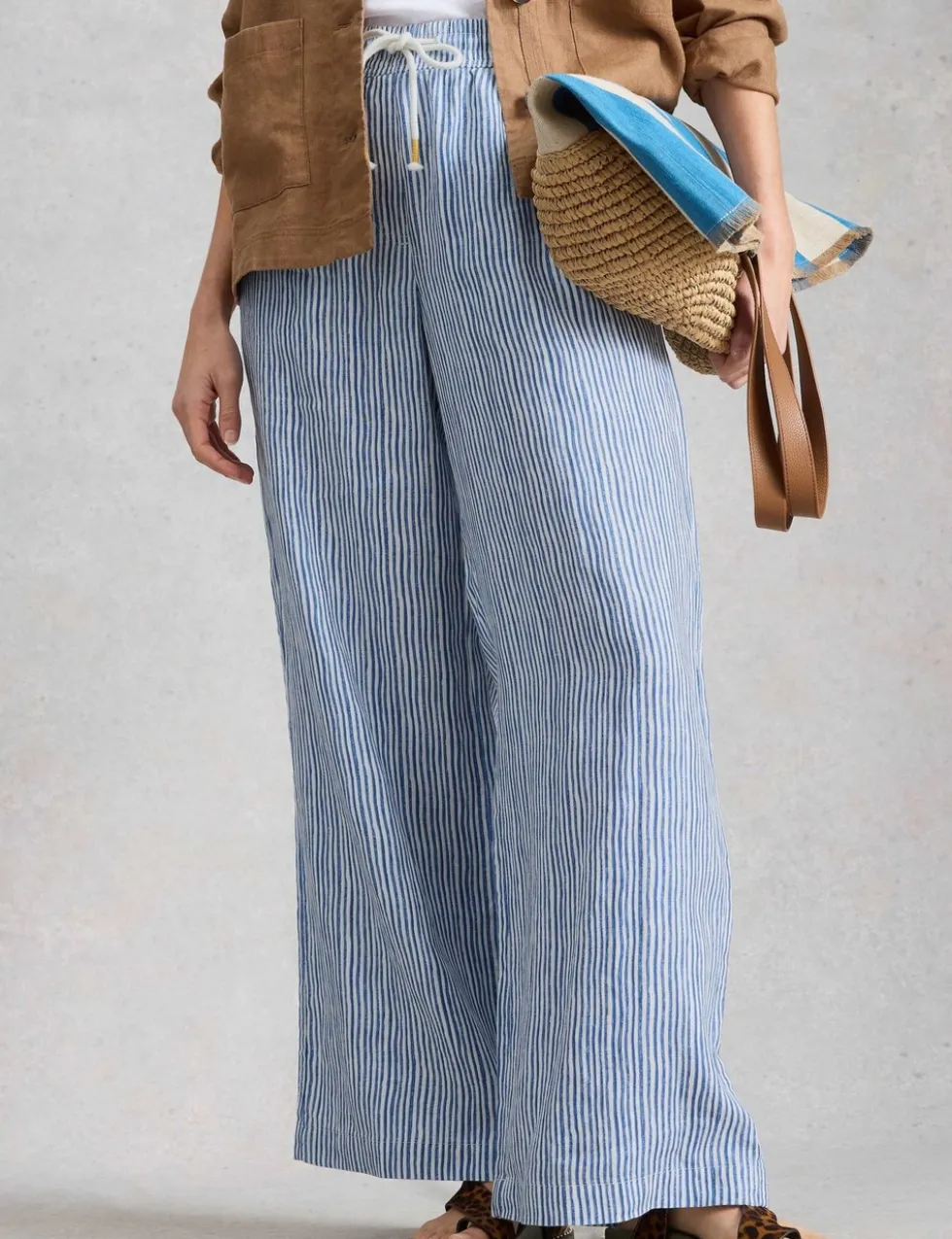Pure Linen Printed Wide Leg Trousers