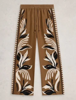 Pure Linen Printed Wide Leg Trousers