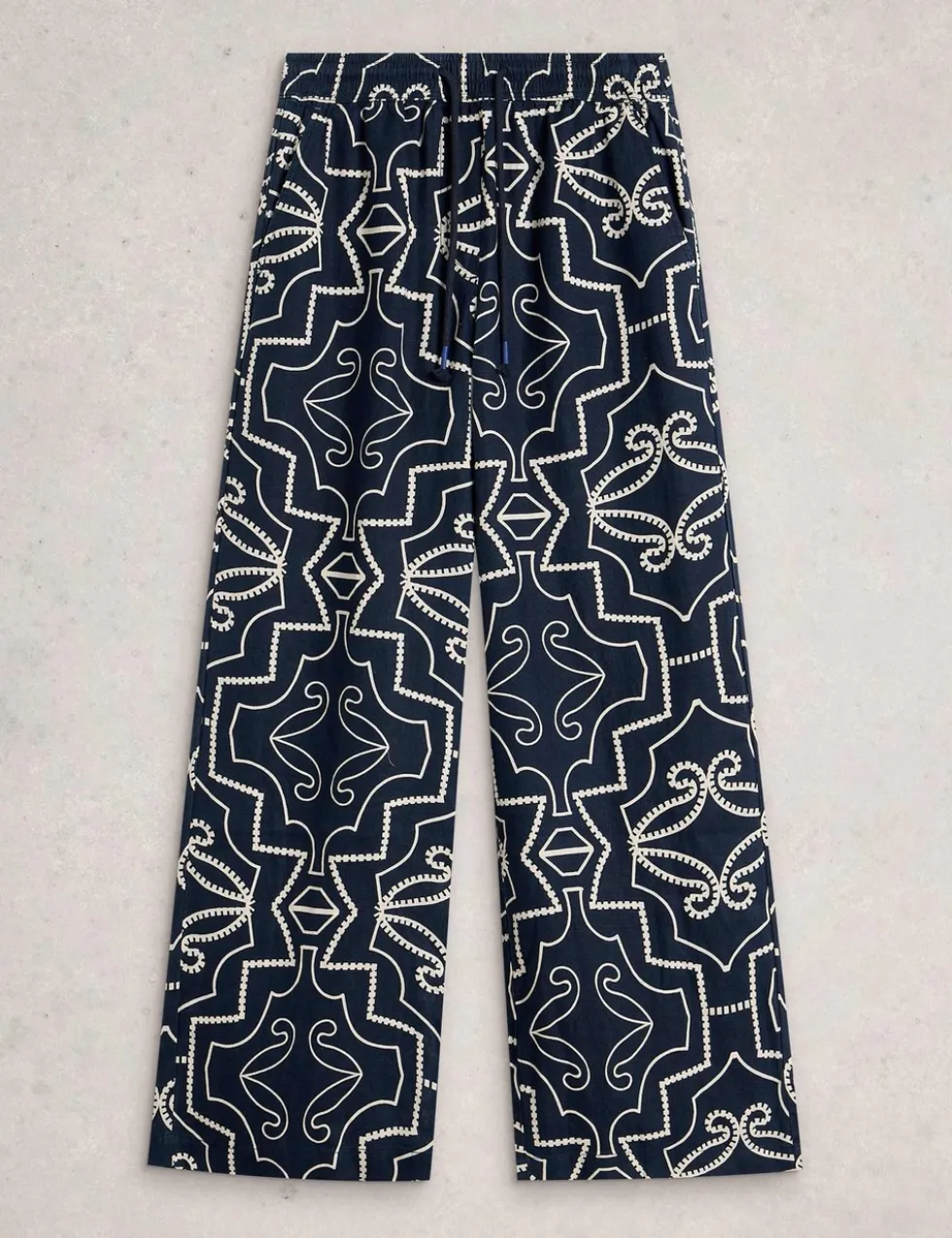 Pure Linen Printed Wide Leg Trousers