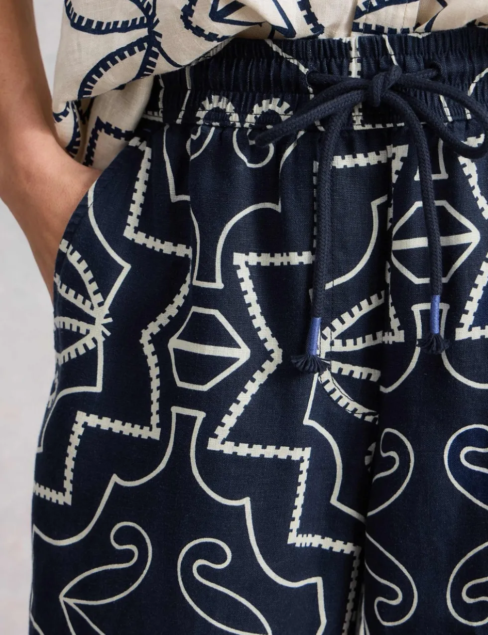 Pure Linen Printed Wide Leg Trousers