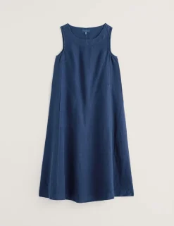 Pure Linen Round Neck Midi Shift Dress