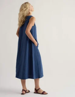 Pure Linen Round Neck Midi Shift Dress