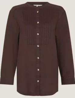 Pure Linen Round Neck Pintuck Shirt