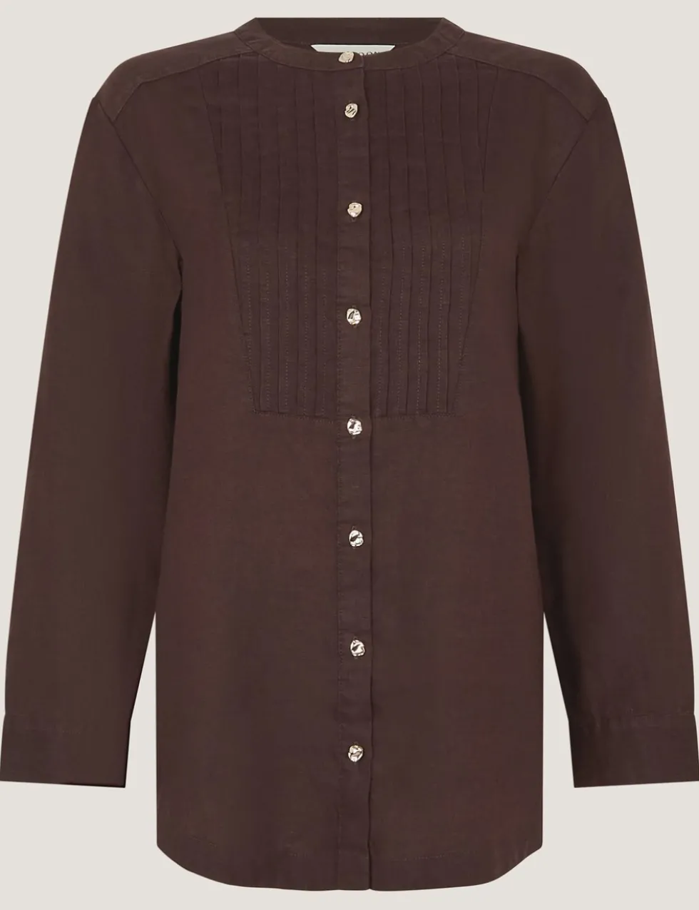 Pure Linen Round Neck Pintuck Shirt