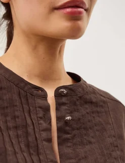 Pure Linen Round Neck Pintuck Shirt