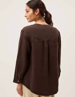 Pure Linen Round Neck Pintuck Shirt