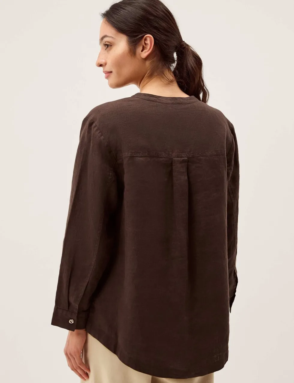 Pure Linen Round Neck Pintuck Shirt