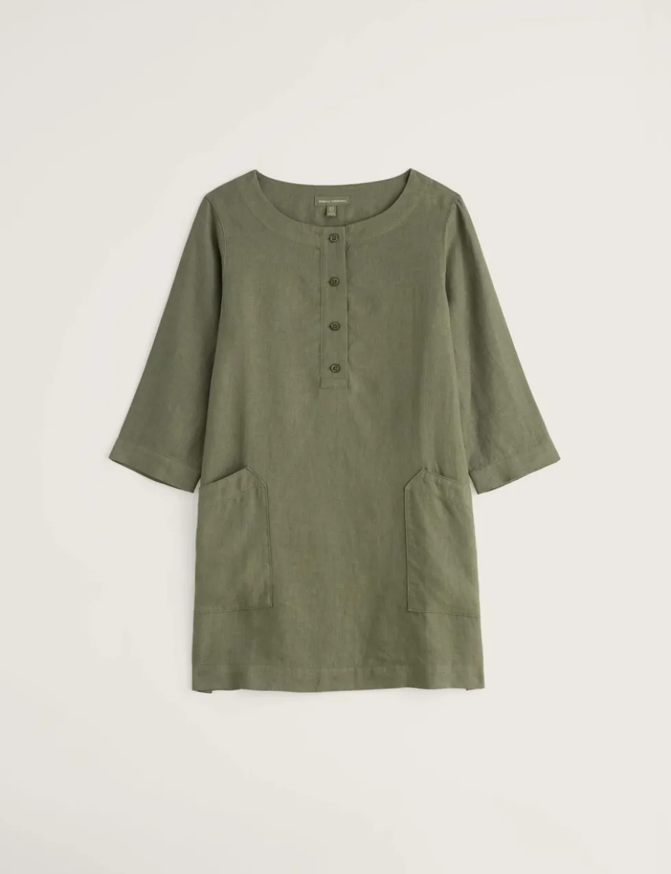 Pure Linen Scoop Neck Pocket Half Placket Tunic