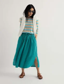 Pure Linen Side Split Midi A-Line Skirt
