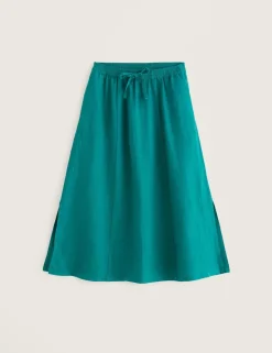 Pure Linen Side Split Midi A-Line Skirt