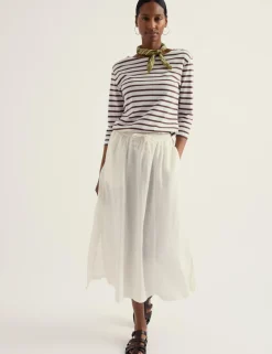 Pure Linen Side Split Midi A-Line Skirt