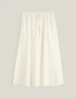Pure Linen Side Split Midi A-Line Skirt