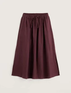 Pure Linen Side Split Midi A-Line Skirt