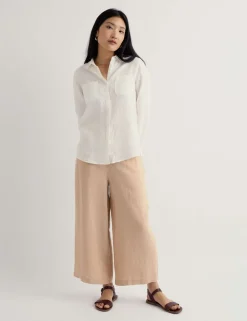 Pure Linen Side Zip Wide Leg Culottes