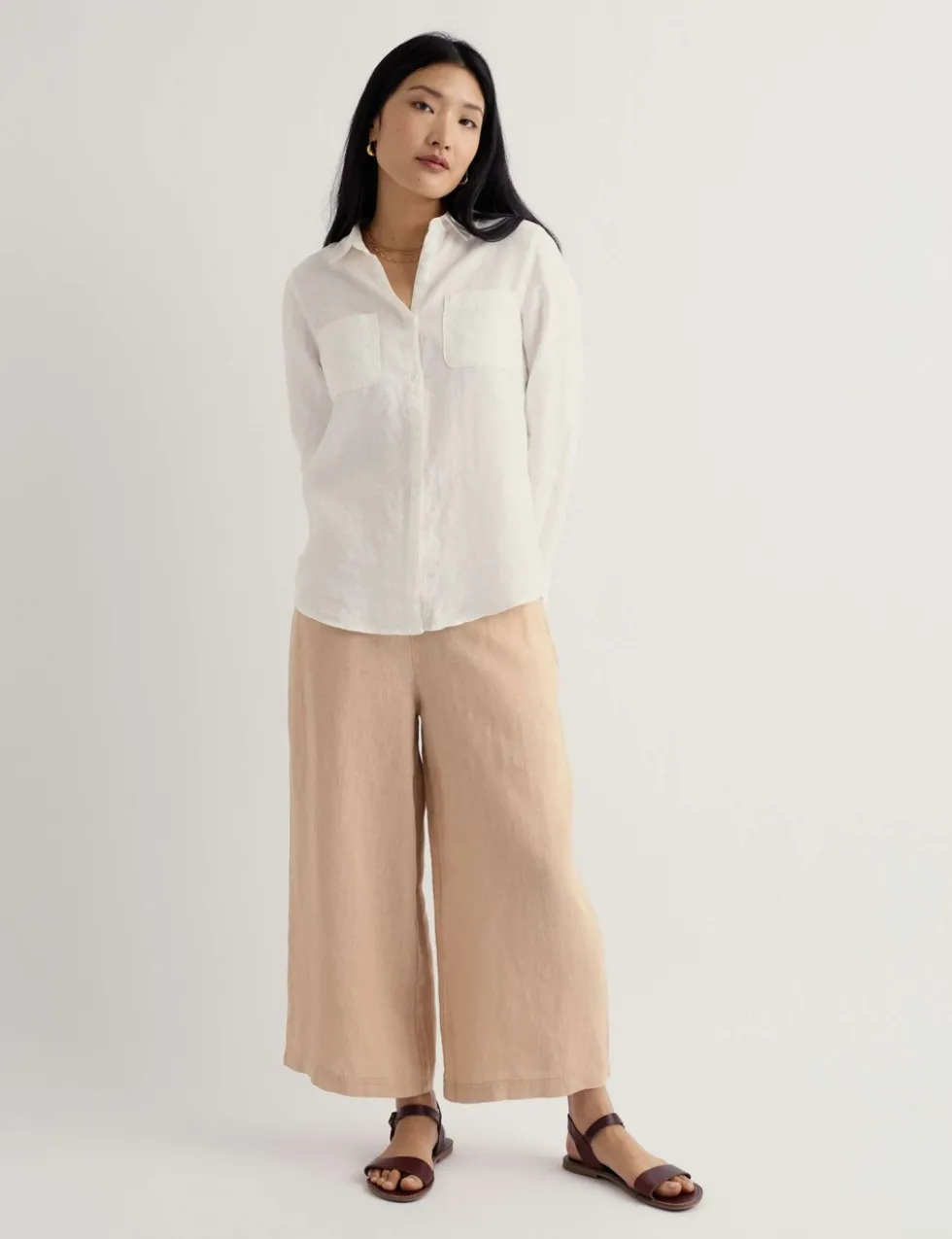 Pure Linen Side Zip Wide Leg Culottes