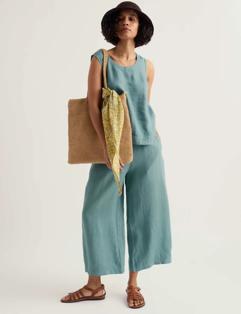 Pure Linen Side Zip Wide Leg Culottes
