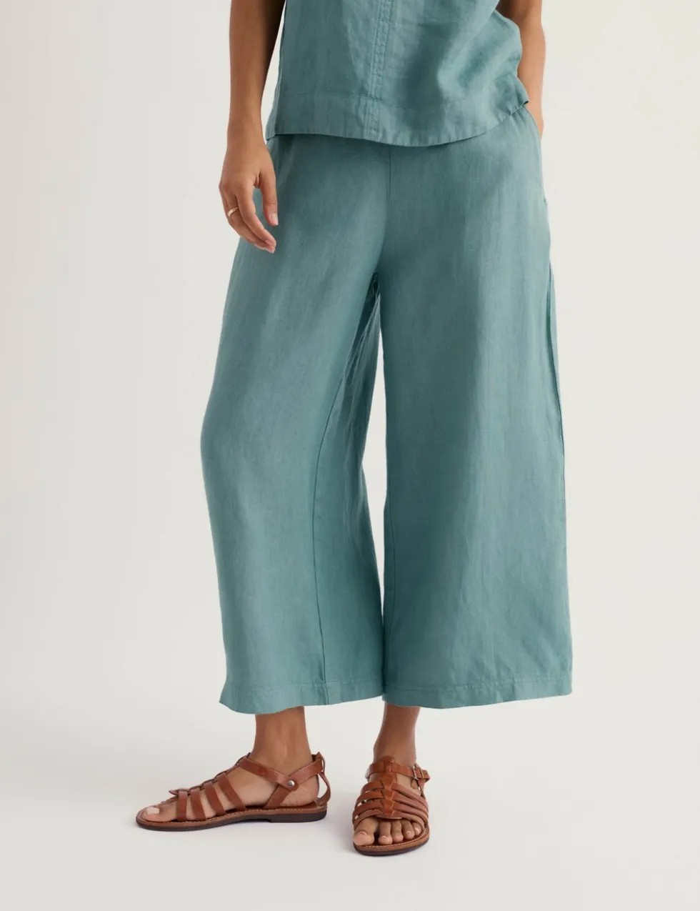 Pure Linen Side Zip Wide Leg Culottes