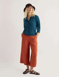 Pure Linen Side Zip Wide Leg Culottes