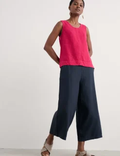 Pure Linen Side Zip Wide Leg Culottes