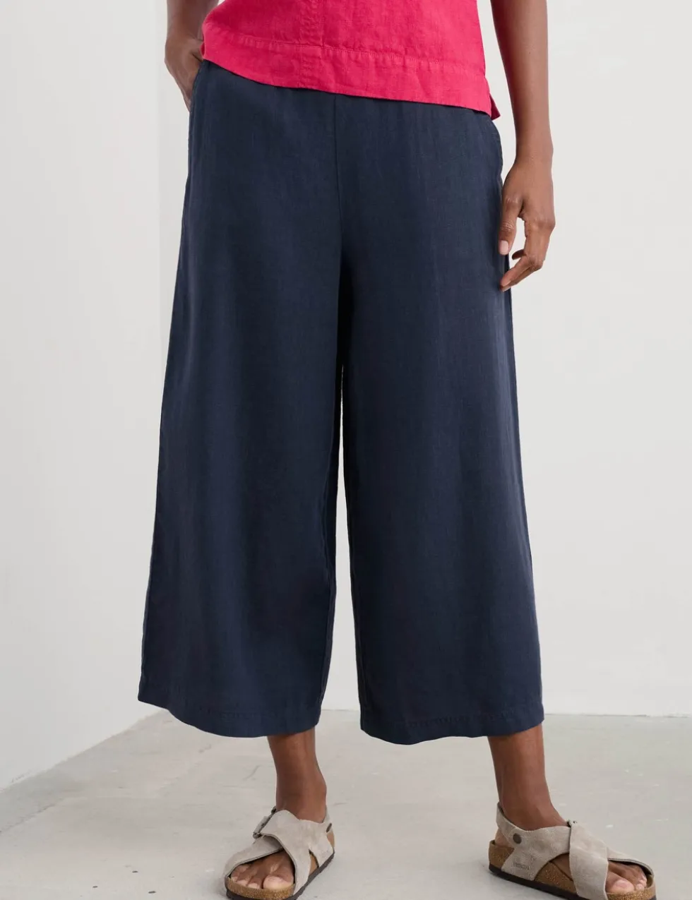 Pure Linen Side Zip Wide Leg Culottes