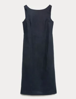 Pure Linen Slash Neck Midi Column Dress