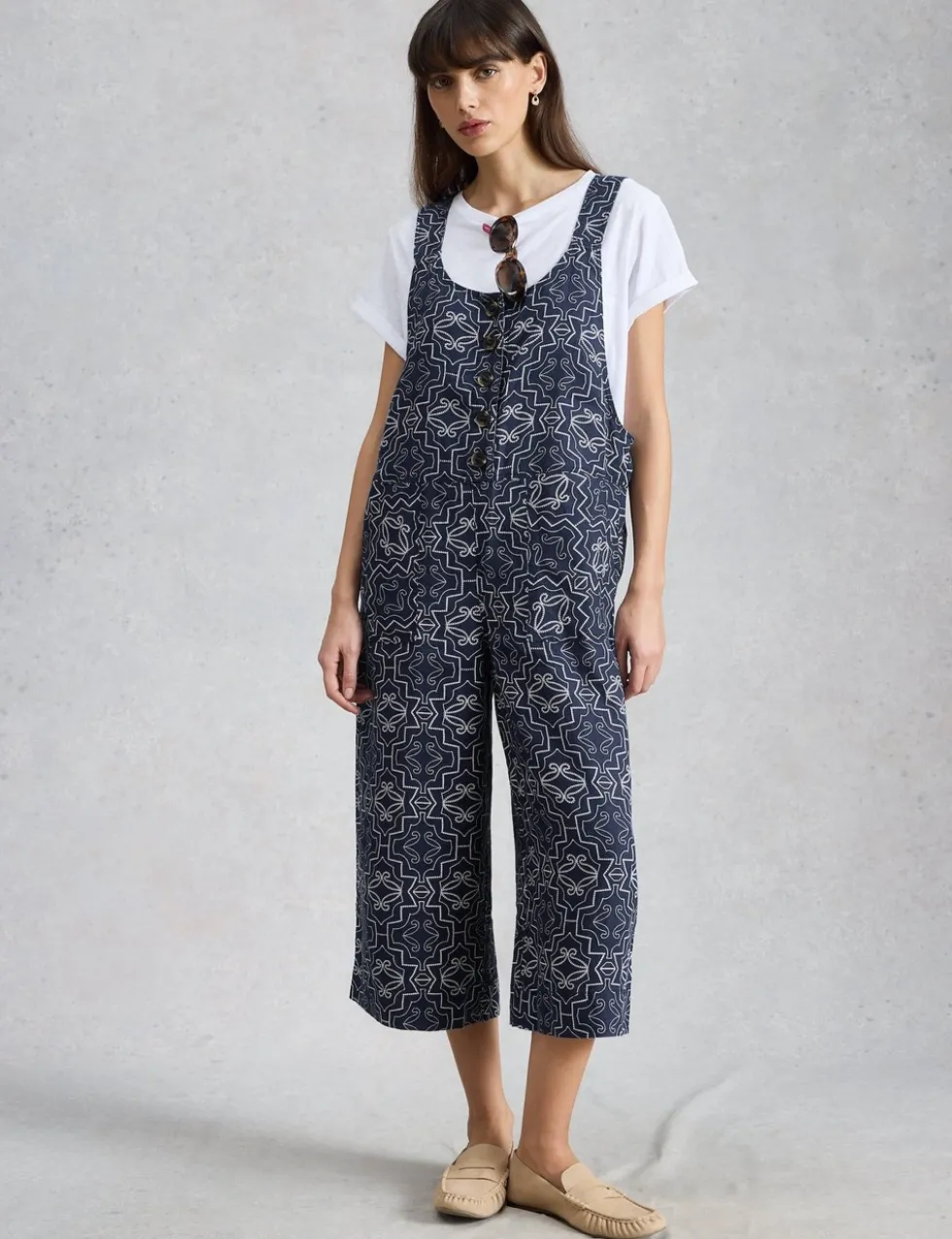 Pure Linen Sleeveless Ankle Grazer Dungarees